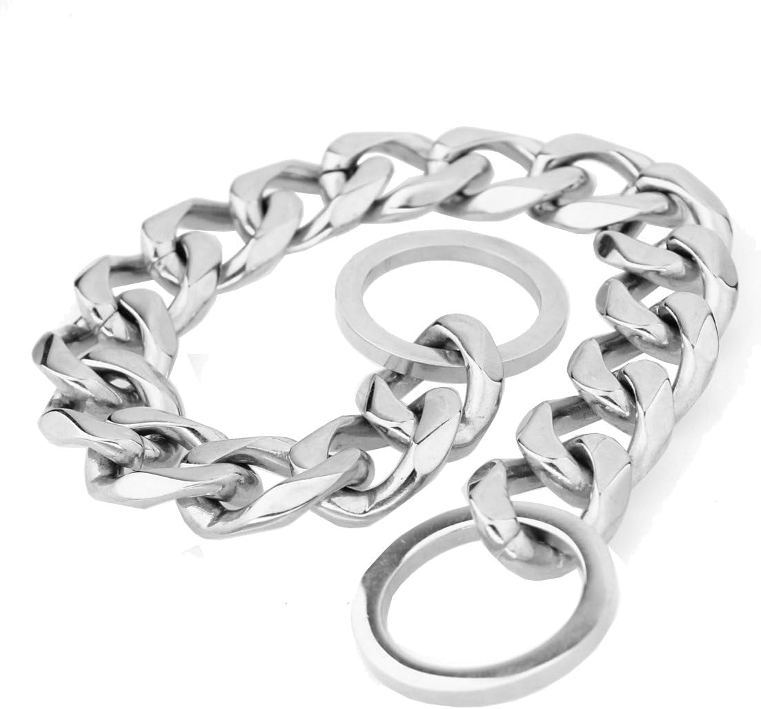 10/12/15/17/19Mm Strong Curb Cuban Link 316L Stainless Steel Dog Choke Chain Collar 12-36Inch(18Inches,19Mm)