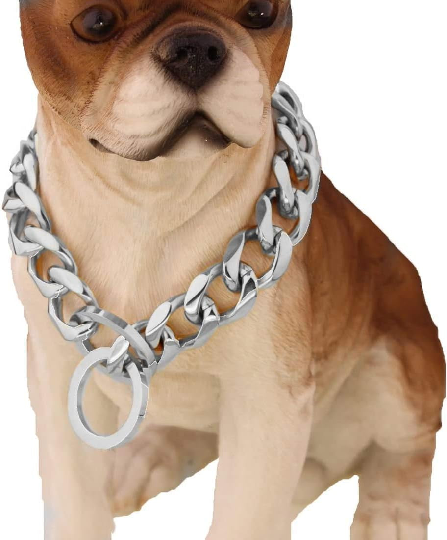 10/12/15/17/19Mm Strong Curb Cuban Link 316L Stainless Steel Dog Choke Chain Collar 12-36Inch(18Inches,19Mm)